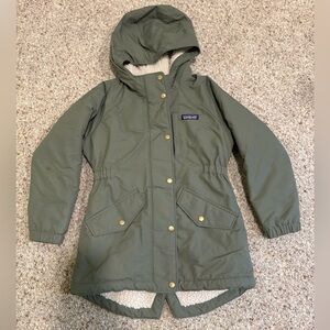 Patagonia Girls ithmus Green Hooded Parka with Gold Accents